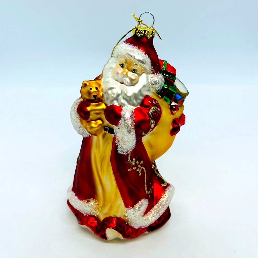 Vintage 2002 PartyLite Father Christmas Santa Claus Glass Ornament 6" Tall Bear - Picture 1 of 11